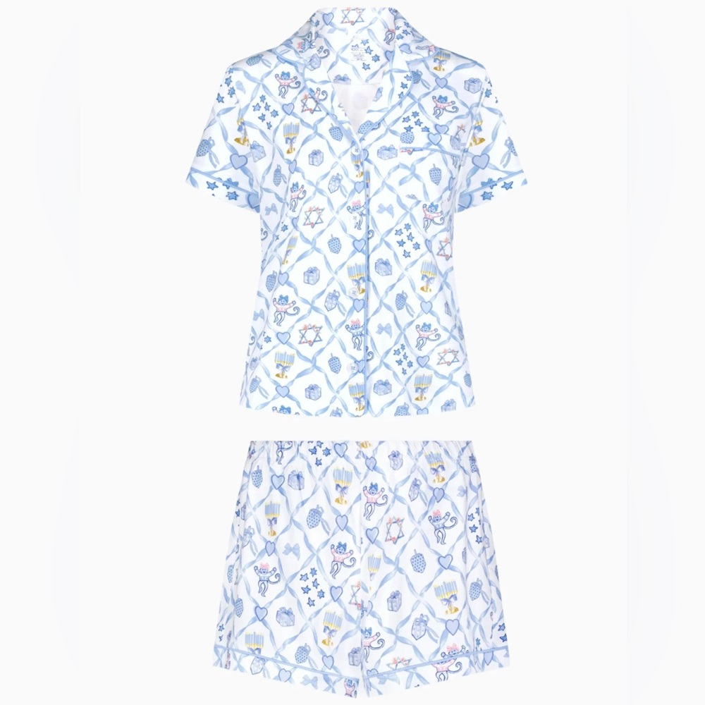 Roller Rabbit X LoveshackFancy Starry Nights  Lattice Polo Patterned Pajama Set.